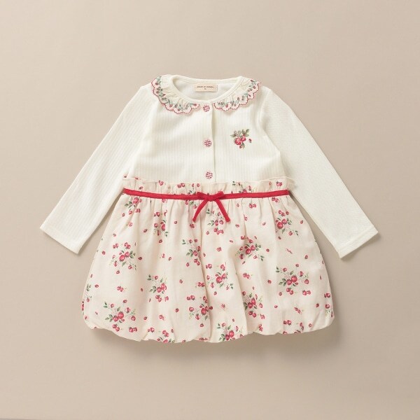 オーガニックコットン 野イチゴビエラバルーンドッキングワンピース【日本製】