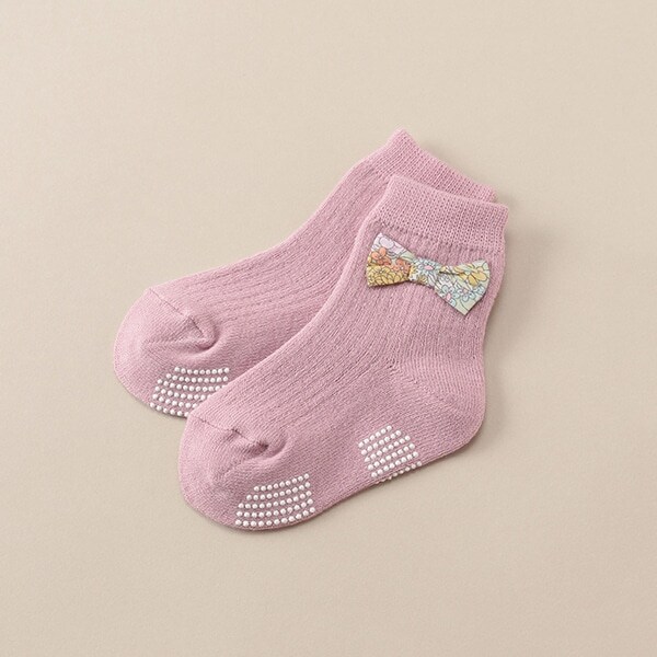 リバティプリントリボンクルーソックス【日本製】