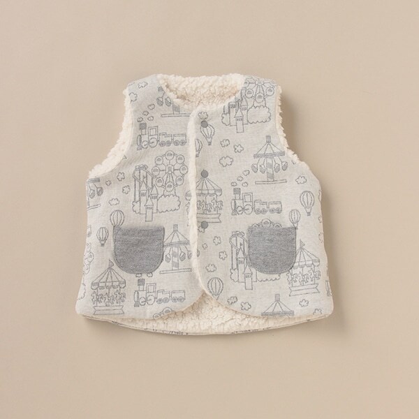 オーガニックコットン 裏ボア 遊園地柄ベスト【日本製】