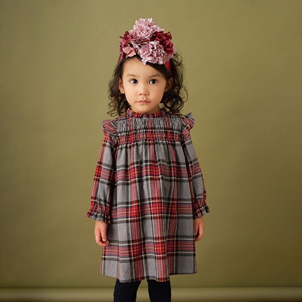 ヘリンボーンチェックシャーリングワンピース【日本製】