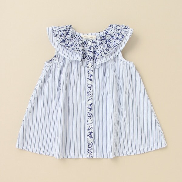 ストライプリバティファブリックフリルチュニック