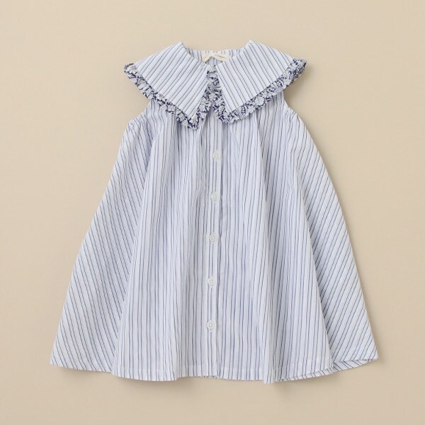 ストライプリバティファブリックフリルワンピース