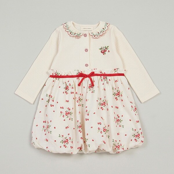 野イチゴ長袖バルーンワンピース【日本製】