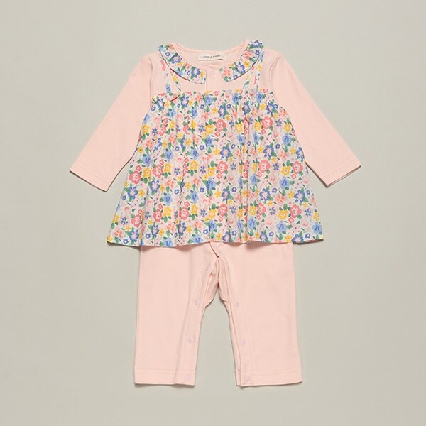 小花柄レイヤードカバーオール