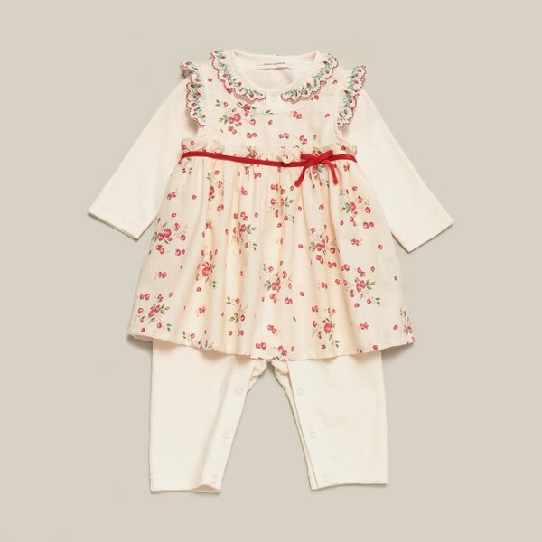 【オーガニック】野イチゴエプロン付カバーオール