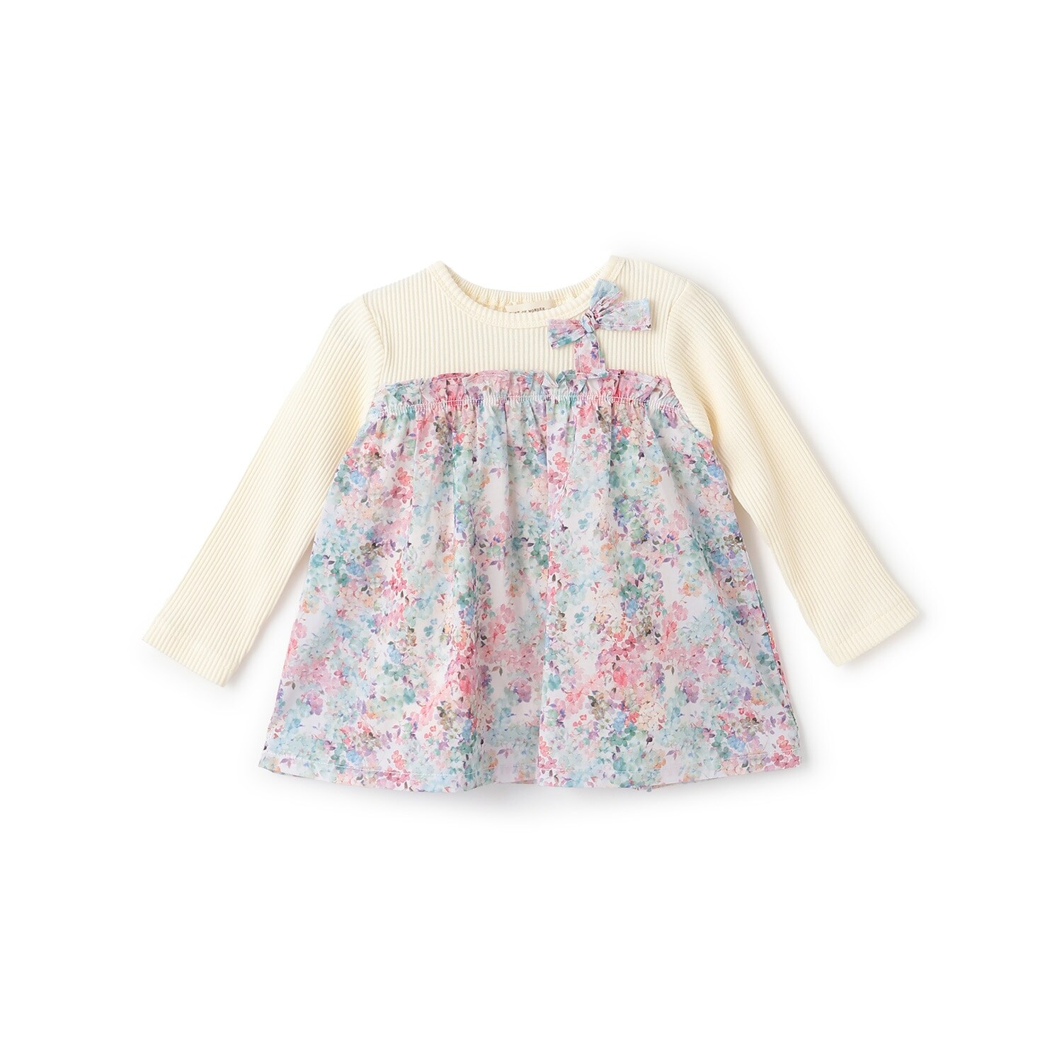 花柄ドッキング長袖チュニック