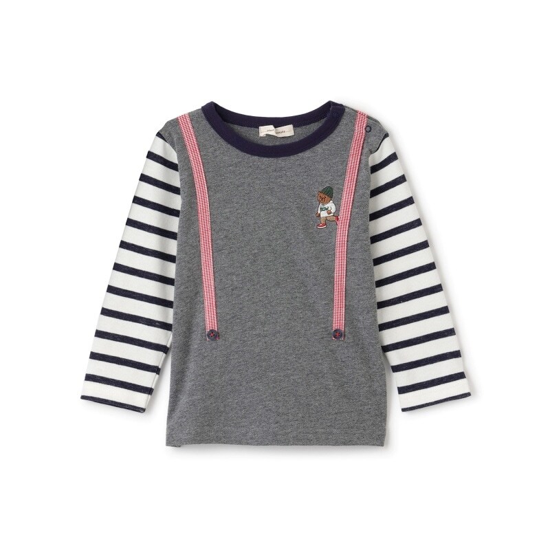 ベア刺しゅうサスペンダー長袖Tシャツ