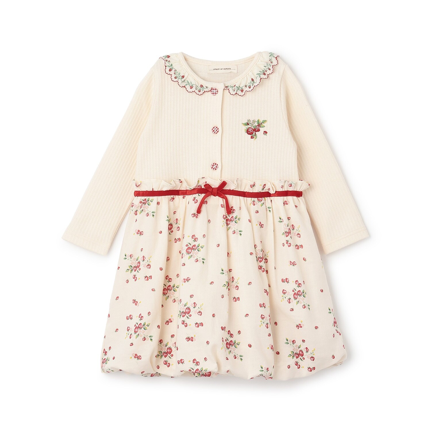 【オーガニック】野イチゴ長袖バルーンワンピース【日本製】