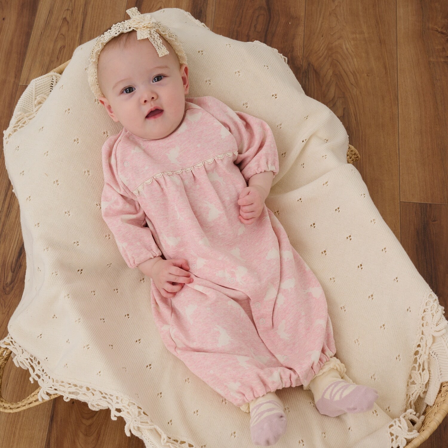 【オーガニック】ウサギジャカード2WAYオール【日本製】