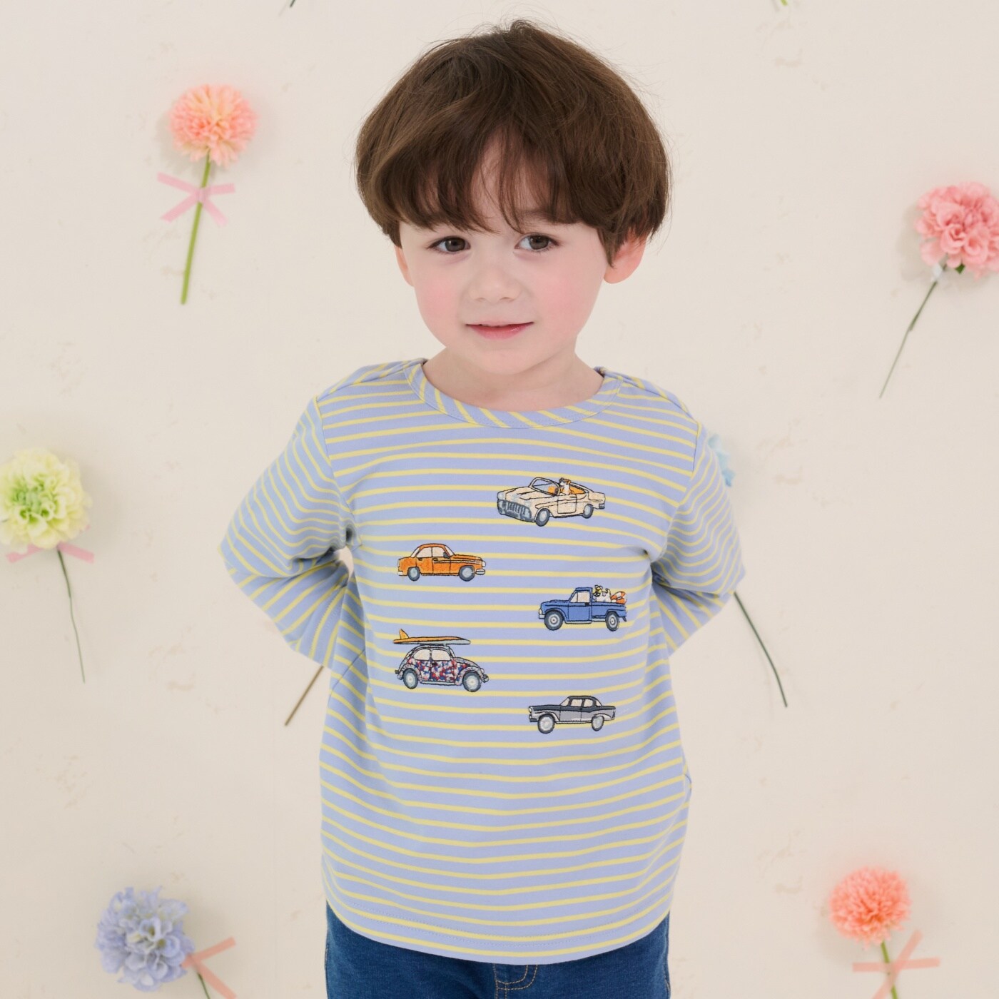 リバティクルマ刺しゅう長袖Tシャツ