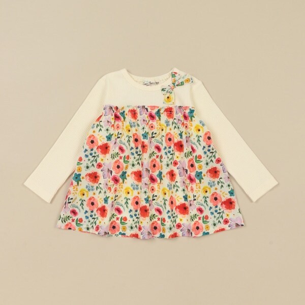 花柄ドッキング長袖チュニック