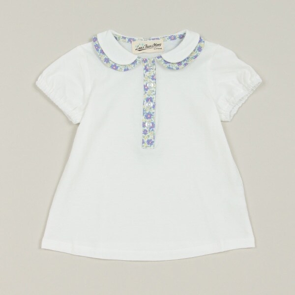 小花柄コンビ半袖ブラウス