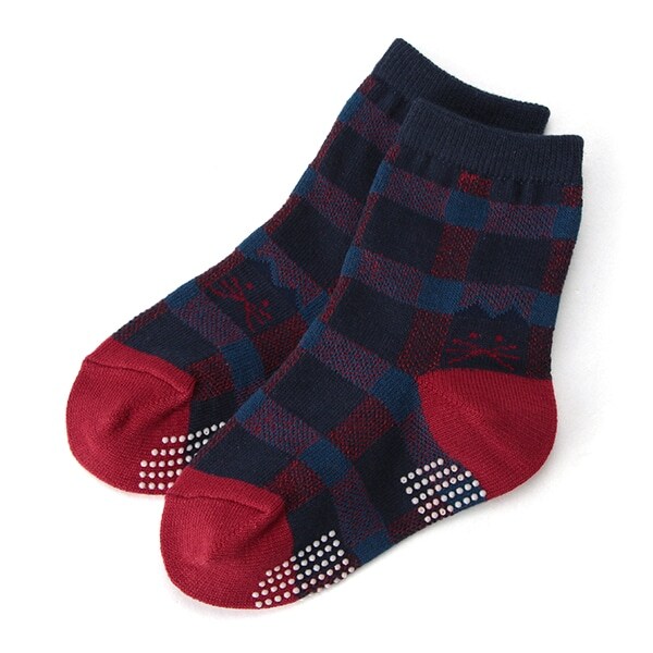 チェックネコクルーソックス