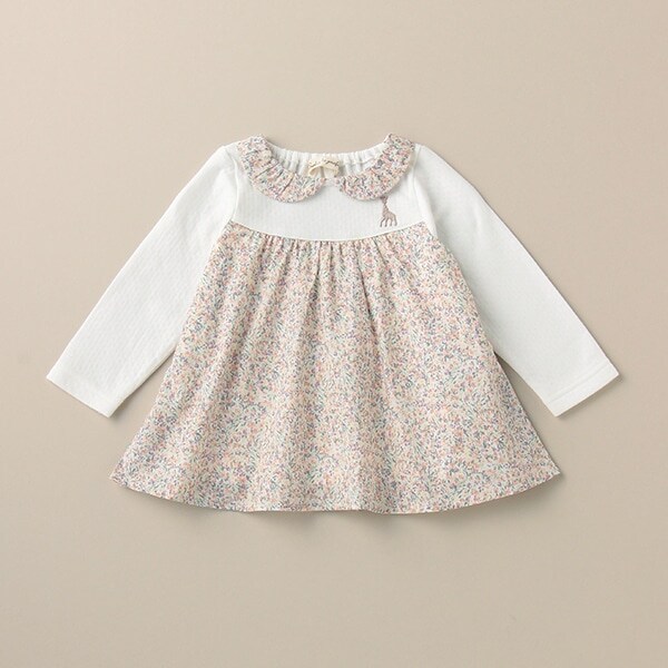 フラワー切替長袖チュニック【日本製】