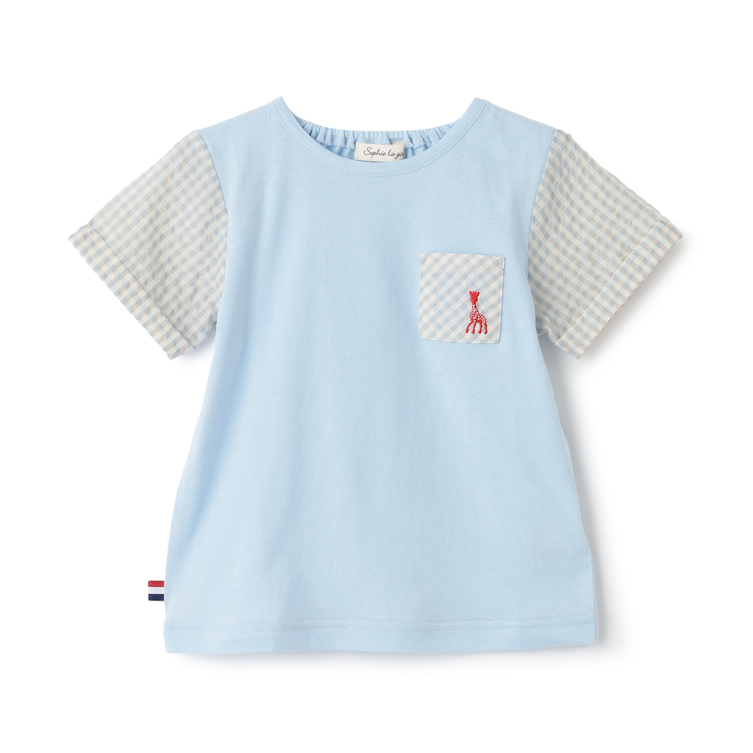 袖チェックサッカー半袖Tシャツ