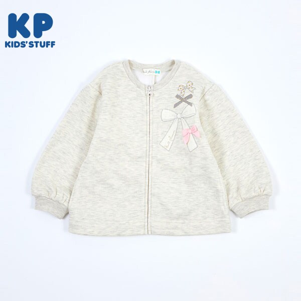 リボンアップリケの裏シャギージップアップジャケット(90)