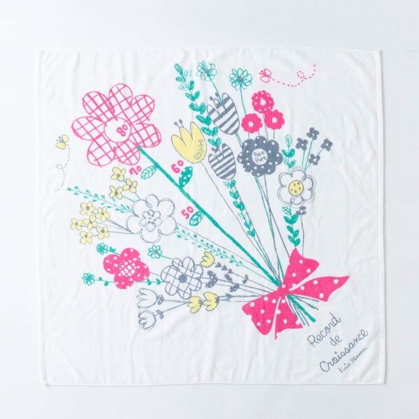 身長計付きフラワープリントのバスタオル