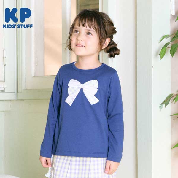 リボンアップリケの長袖Tシャツ(100～130)