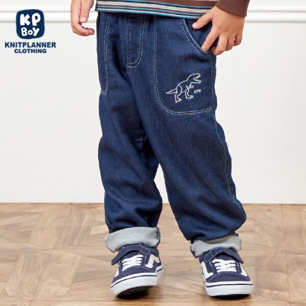 KPBOY 恐竜刺しゅうデニムニットパンツ(80～140)