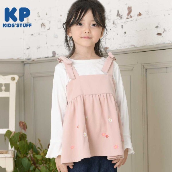 KP 肩リボンビスチェ&長袖Tシャツセット(110～150)