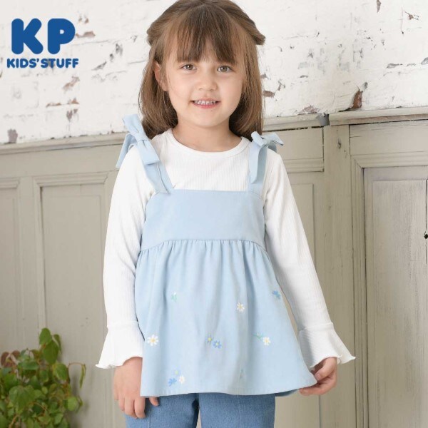 KP 肩リボンビスチェ&長袖Tシャツセット(110～150)