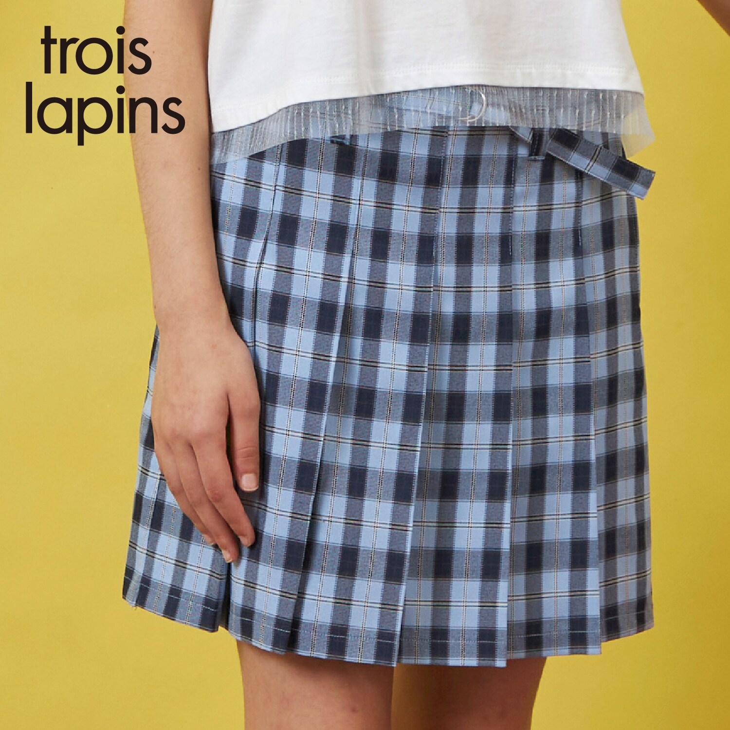 ウエストレースチェックプリーツスカート