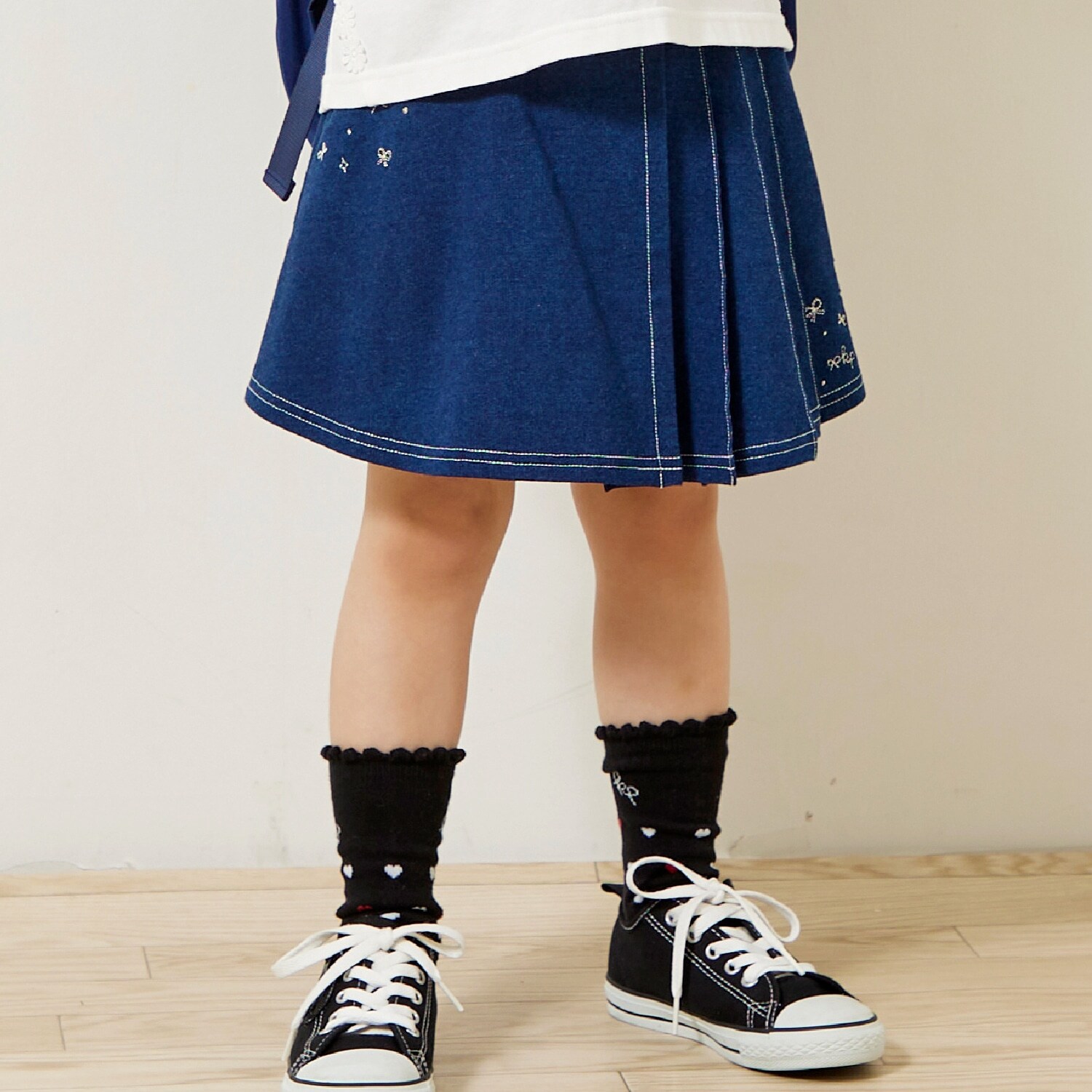 ニットデニム プリーツ ラップキュロット