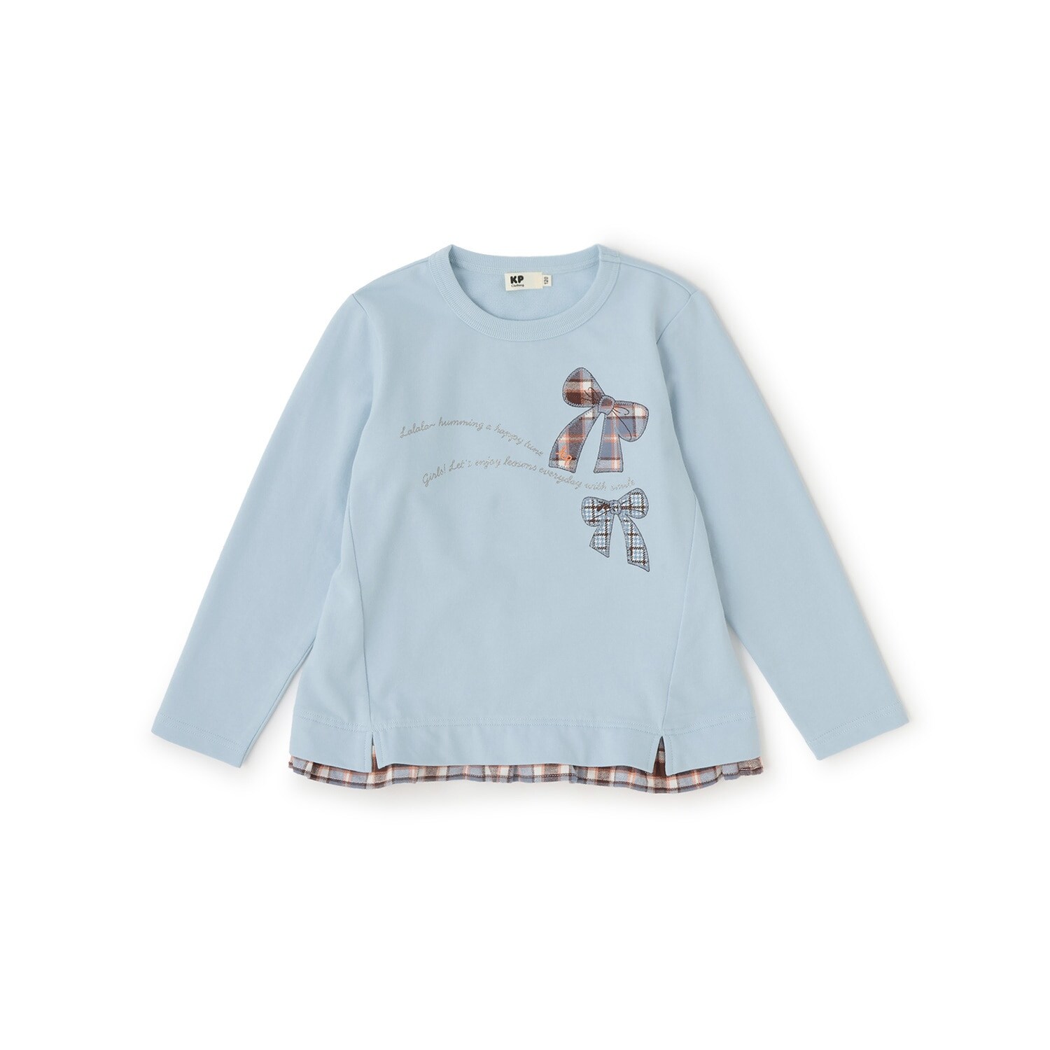 リボンアップリケ×裾チェック トレーナー