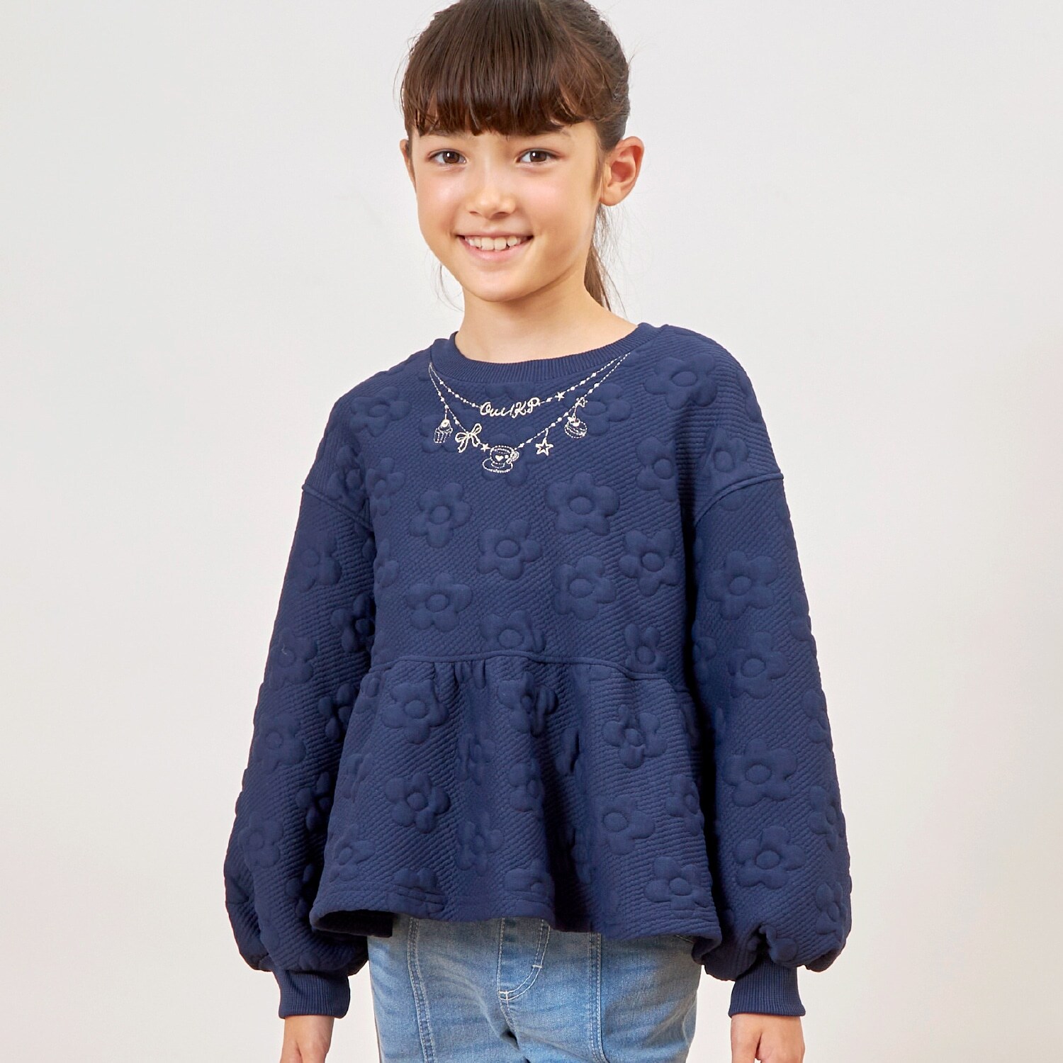 花ジャカード ペプラム トレーナー