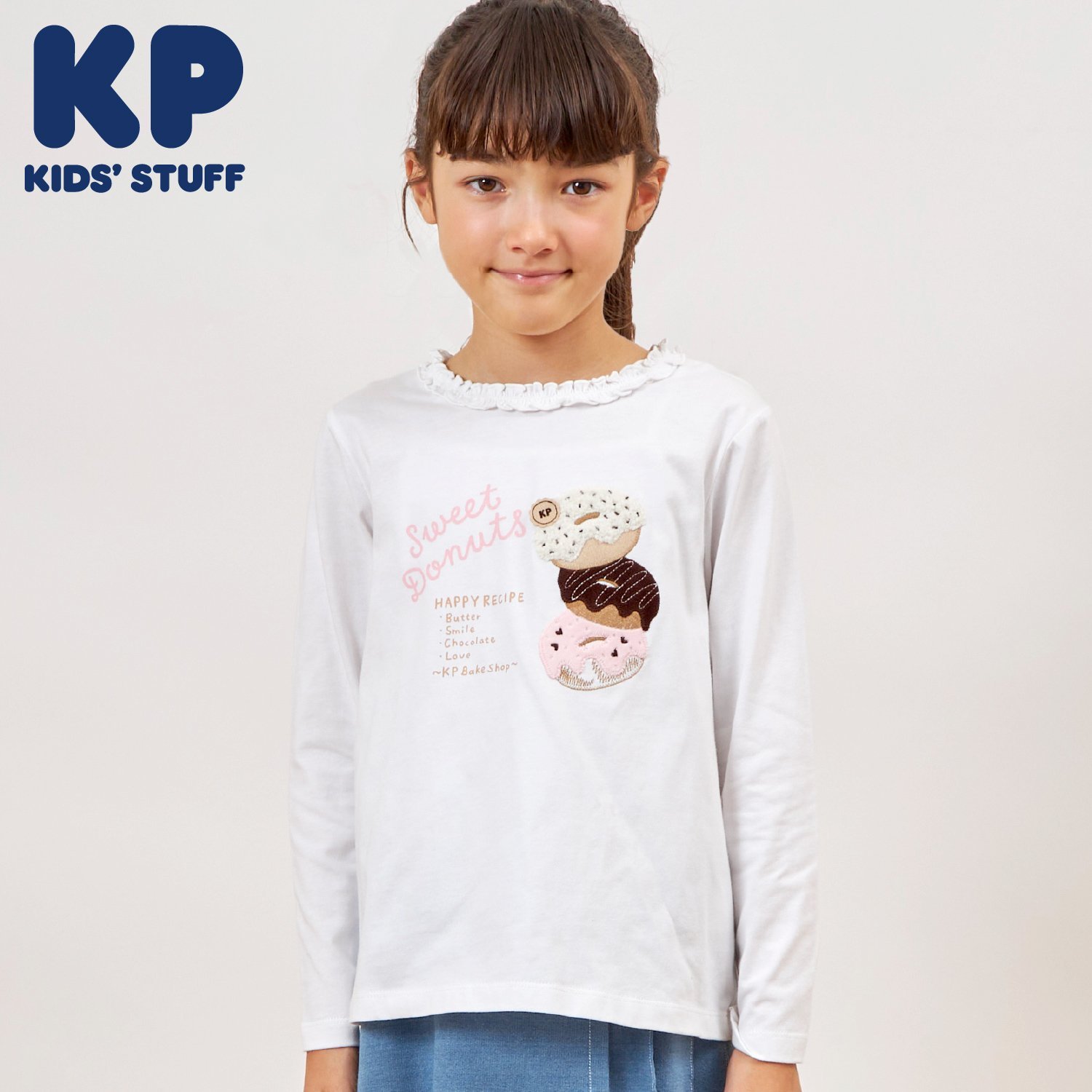 ドーナツ柄アップリケ 長袖Tシャツ