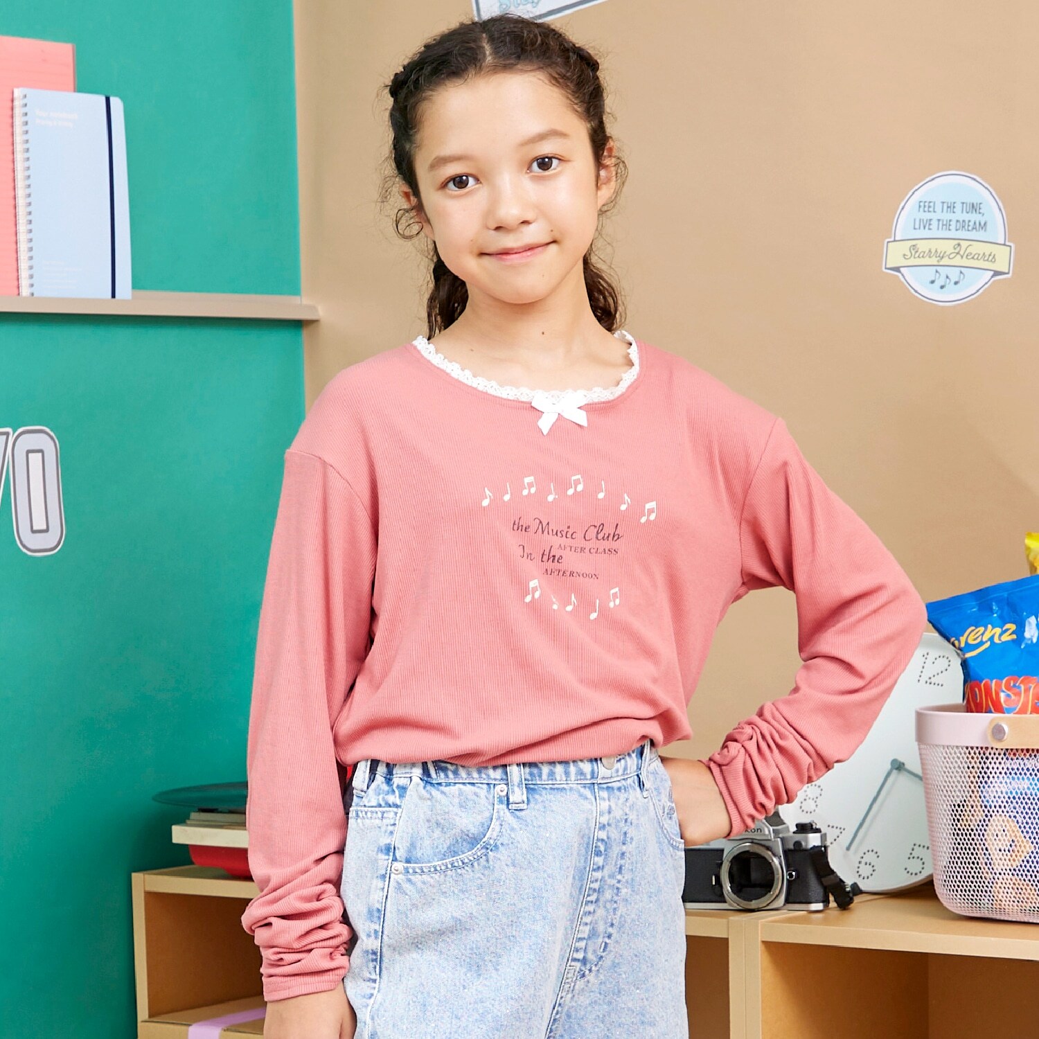 【Trois Lapins】 衿レース テレコ長袖Tシャツ