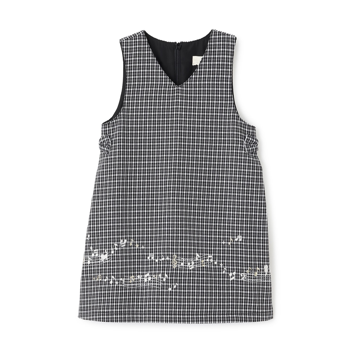 音符刺シュウ チェックジャンパースカート