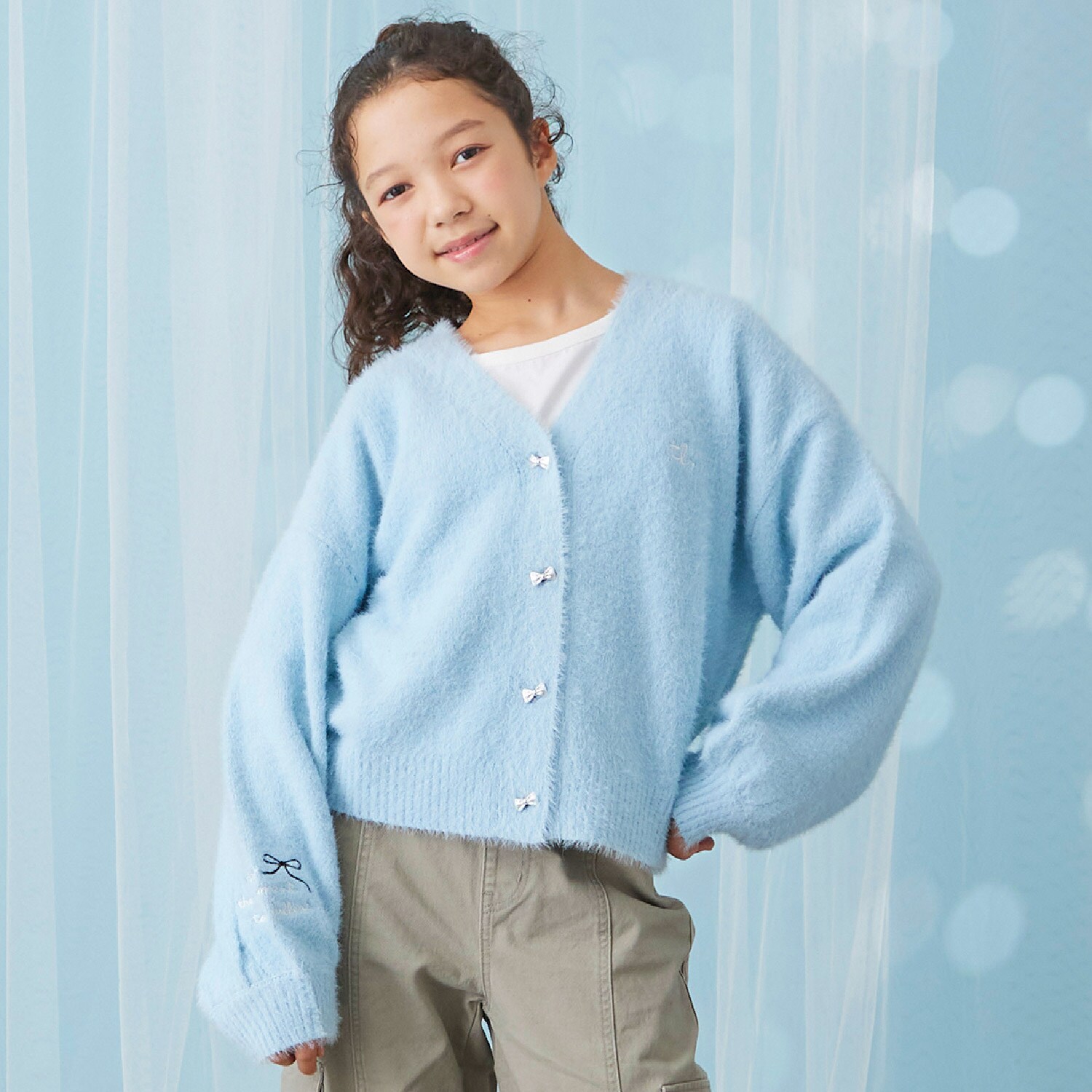 【trois lapins】 シャギーニットVカーデ