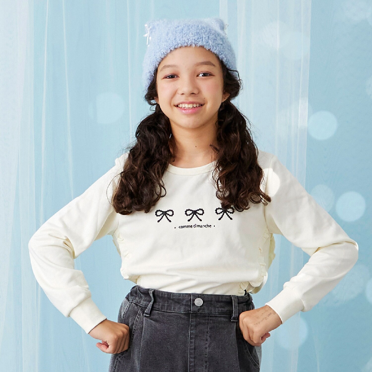 trois lapins リボン刺シュウ フリルトレーナー