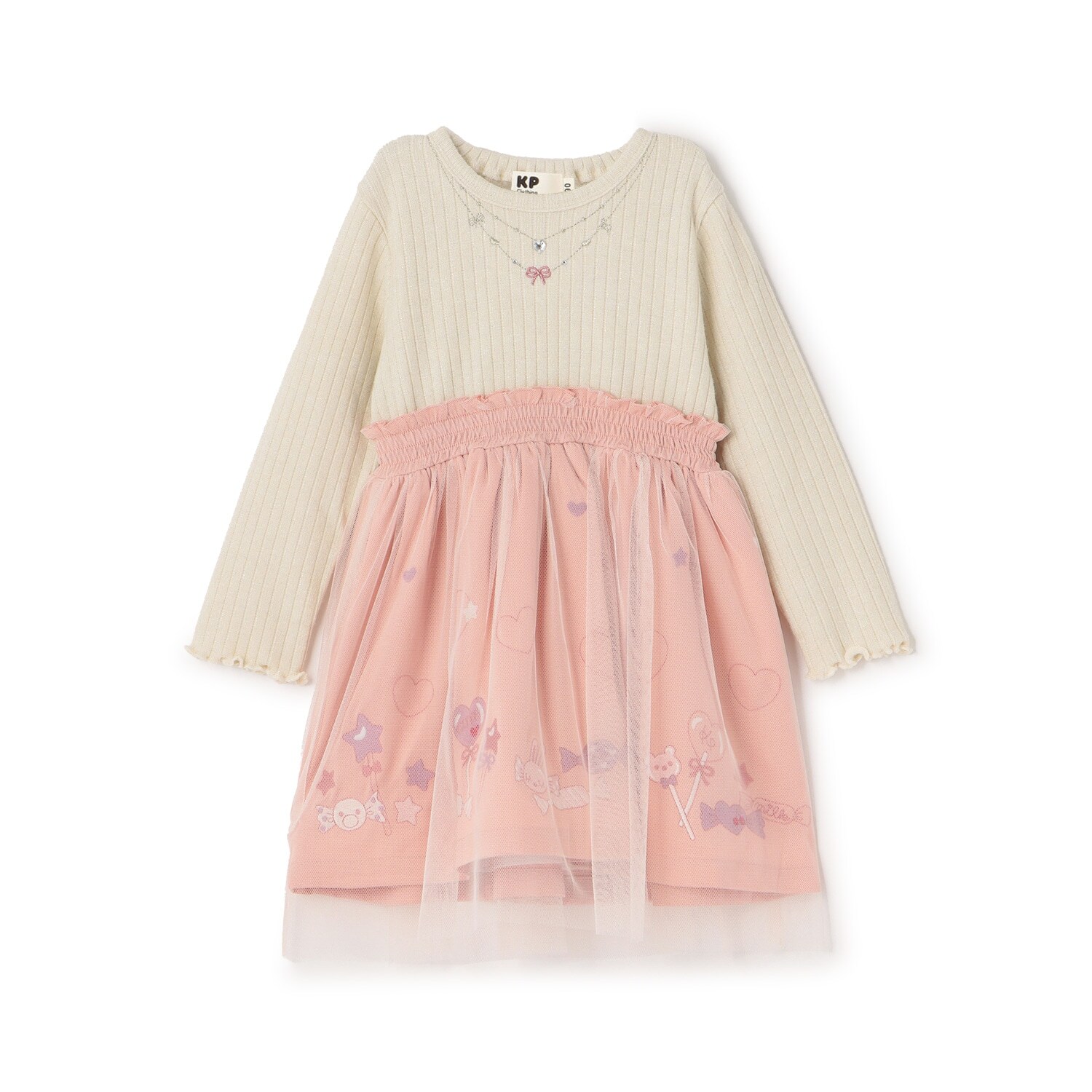 mimiちゃん刺しゅう ラメテレコ×チュール ワンピース