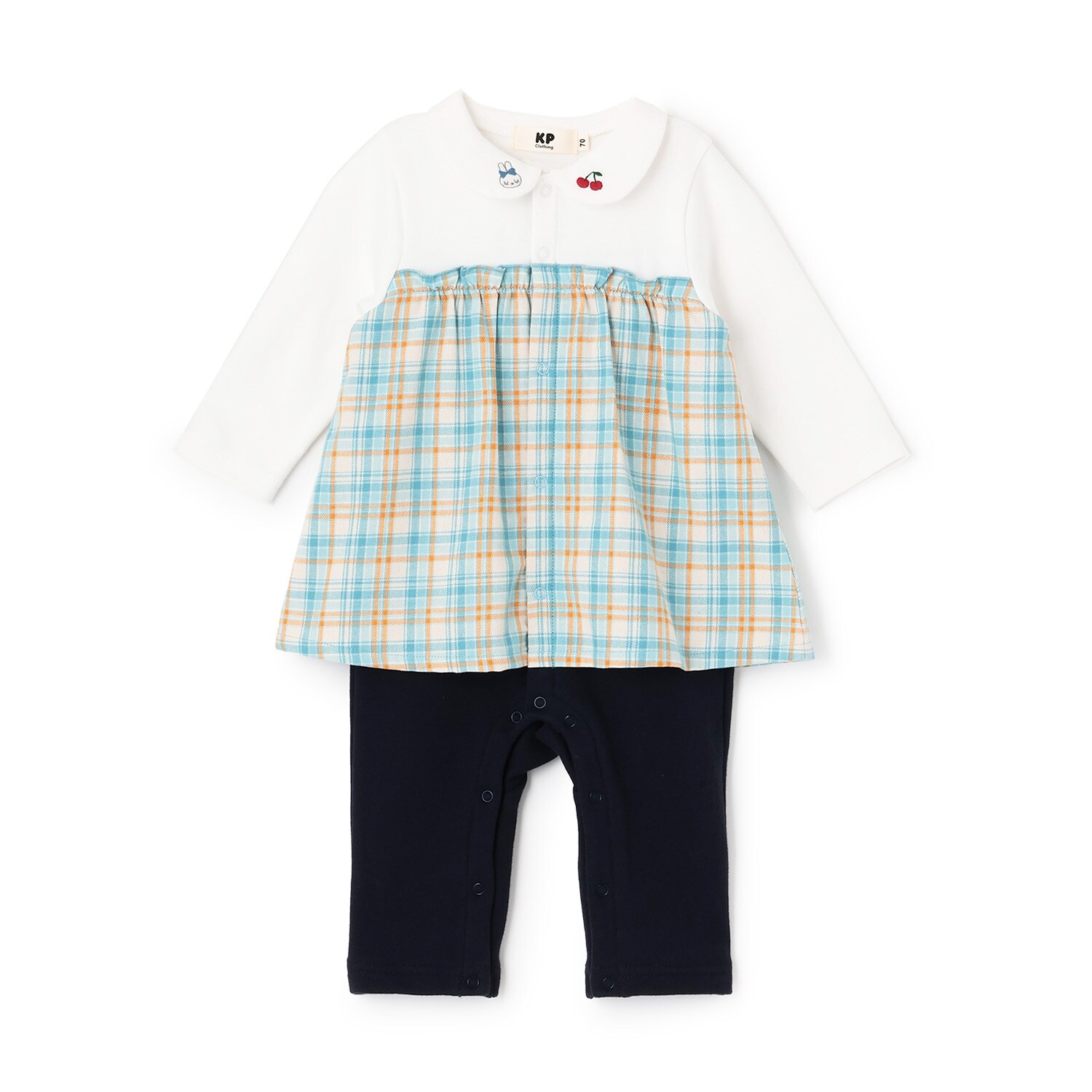 先染チェック レイヤード風カバーオール