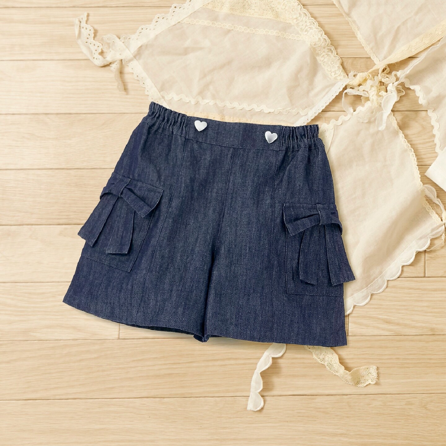 リボンポケット デニム キュロット