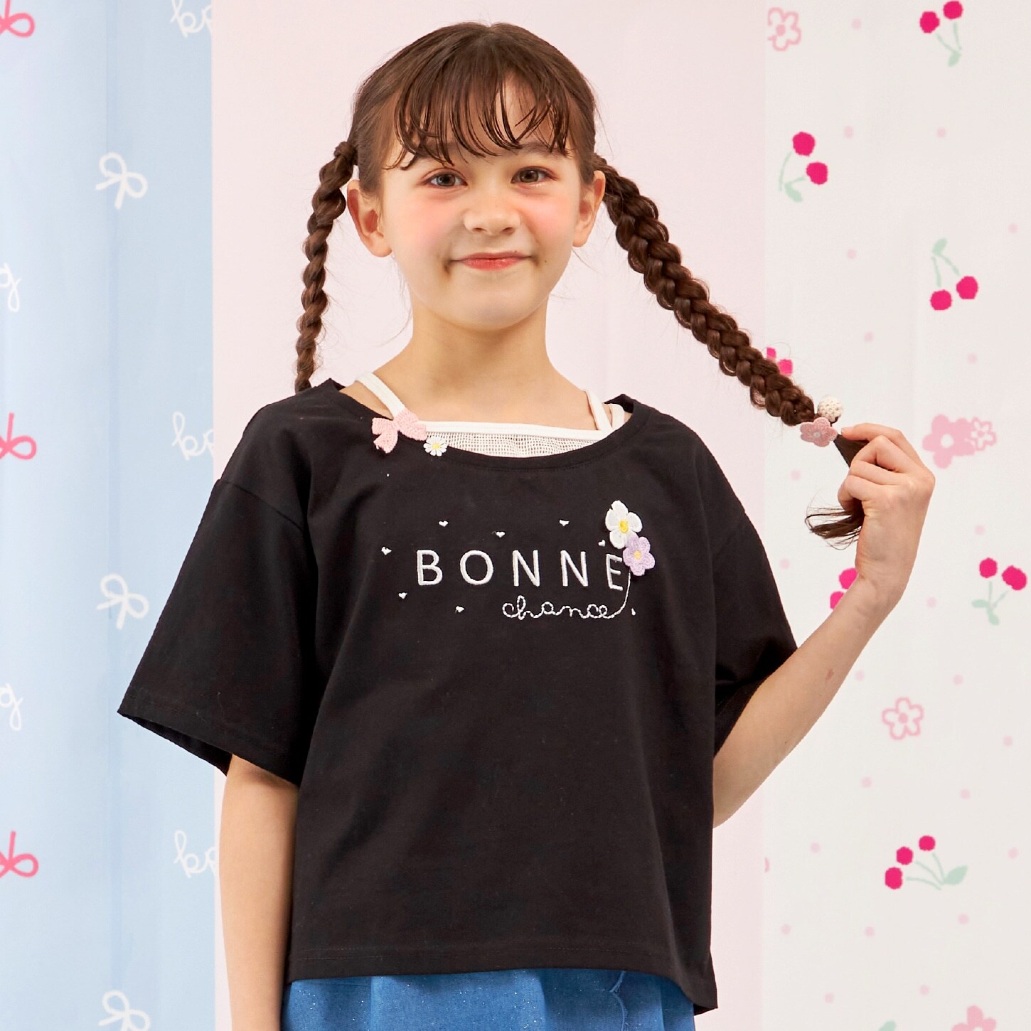 【Trois Lapins】 フェイクレイヤード 5分袖Tシャツ