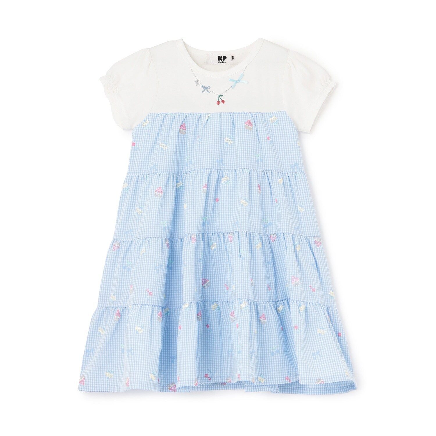 ギンガム発泡プリント ティアード ワンピーズ