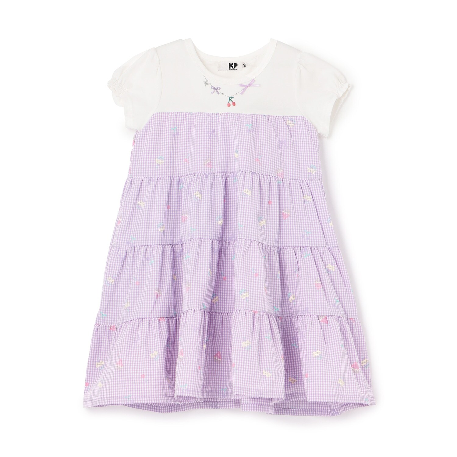 ギンガム発泡プリント ティアード ワンピーズ