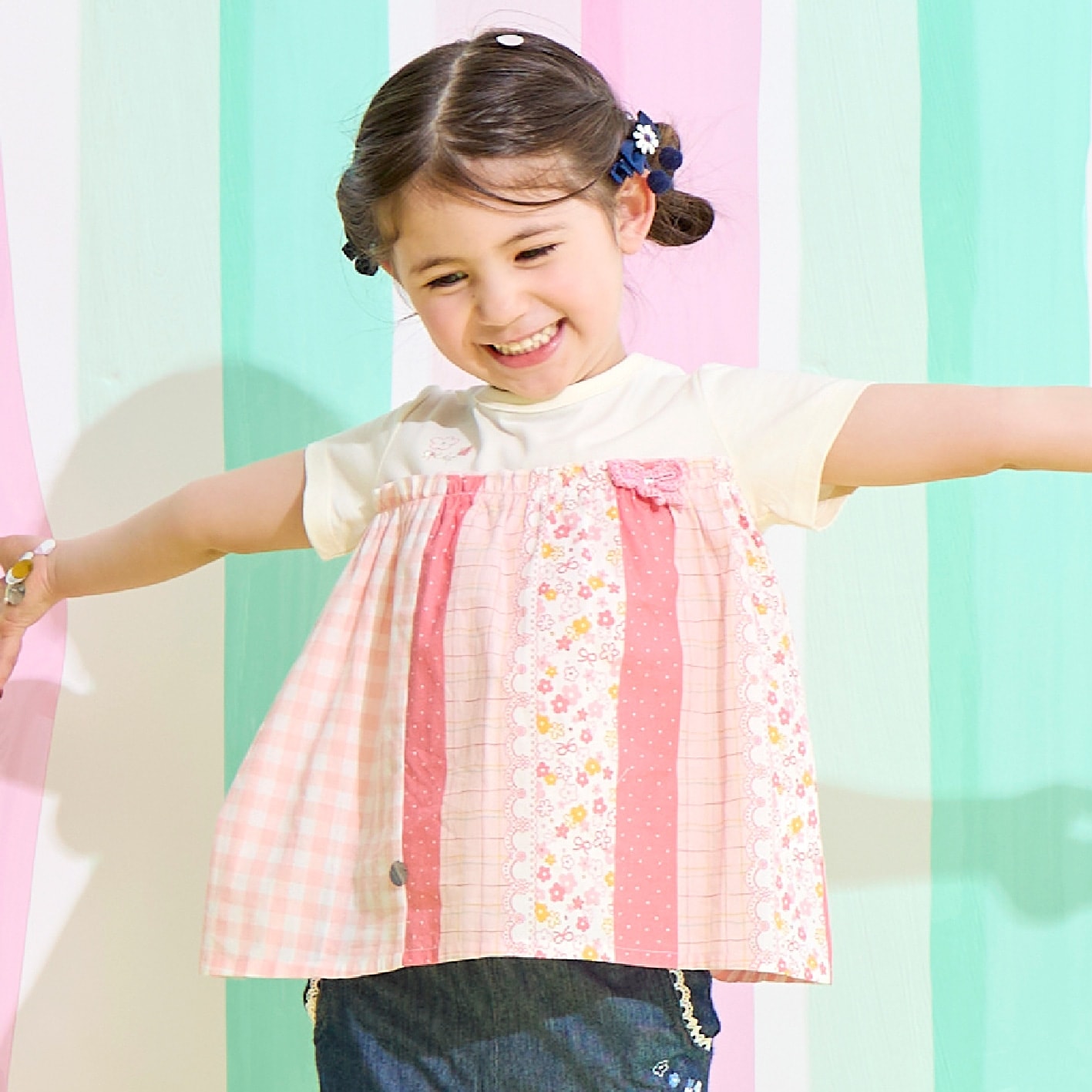 ギンガム×総柄 Aラインチュニック