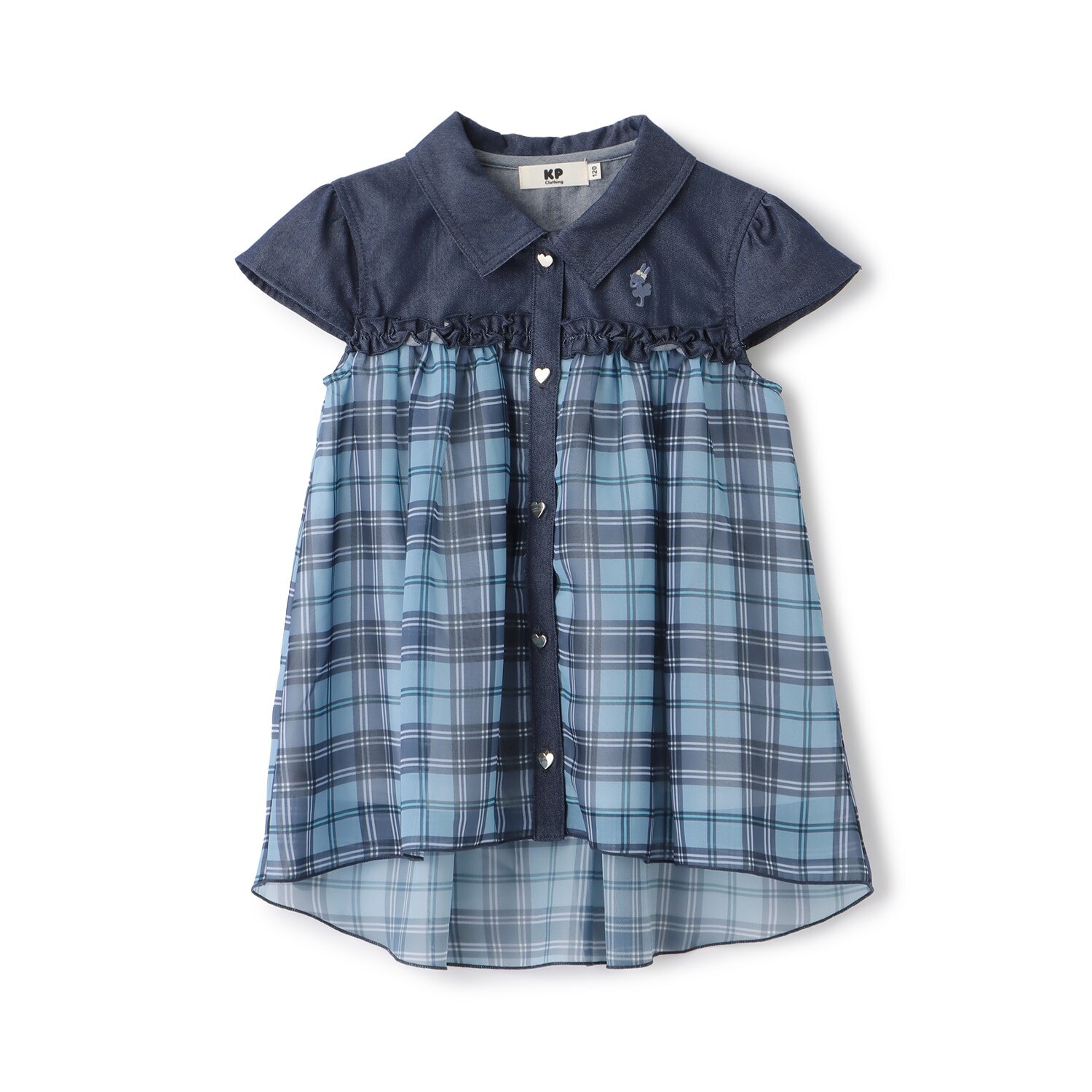 シフォンシアーチェック×ツイル シャツ衿チュニック