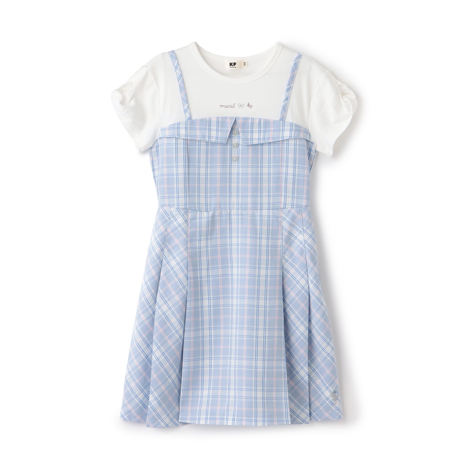 先染チェック レイヤード風ワンピース