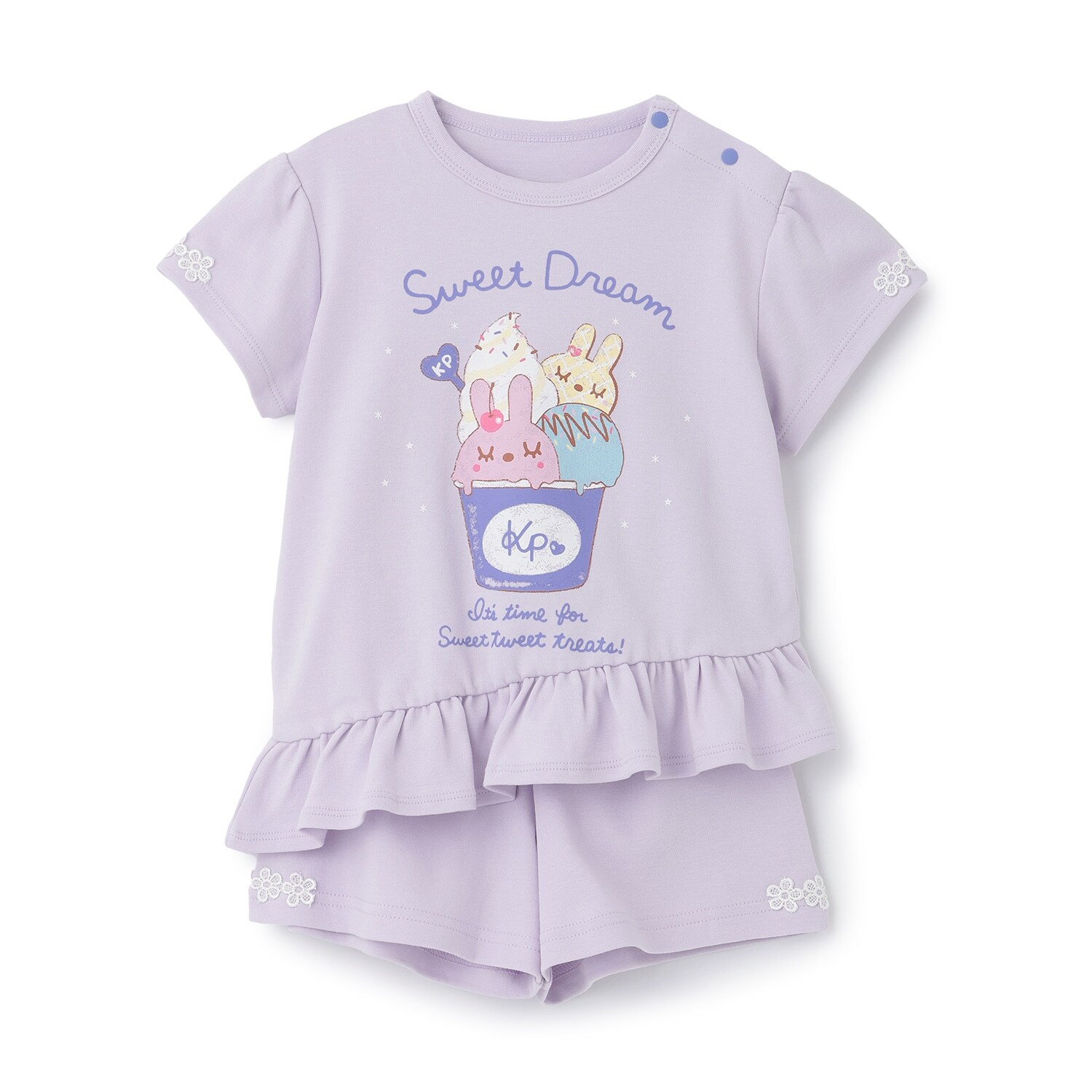【ワンマイルOKラクカワセットアップ】フリルTシャツ・ショーツ
