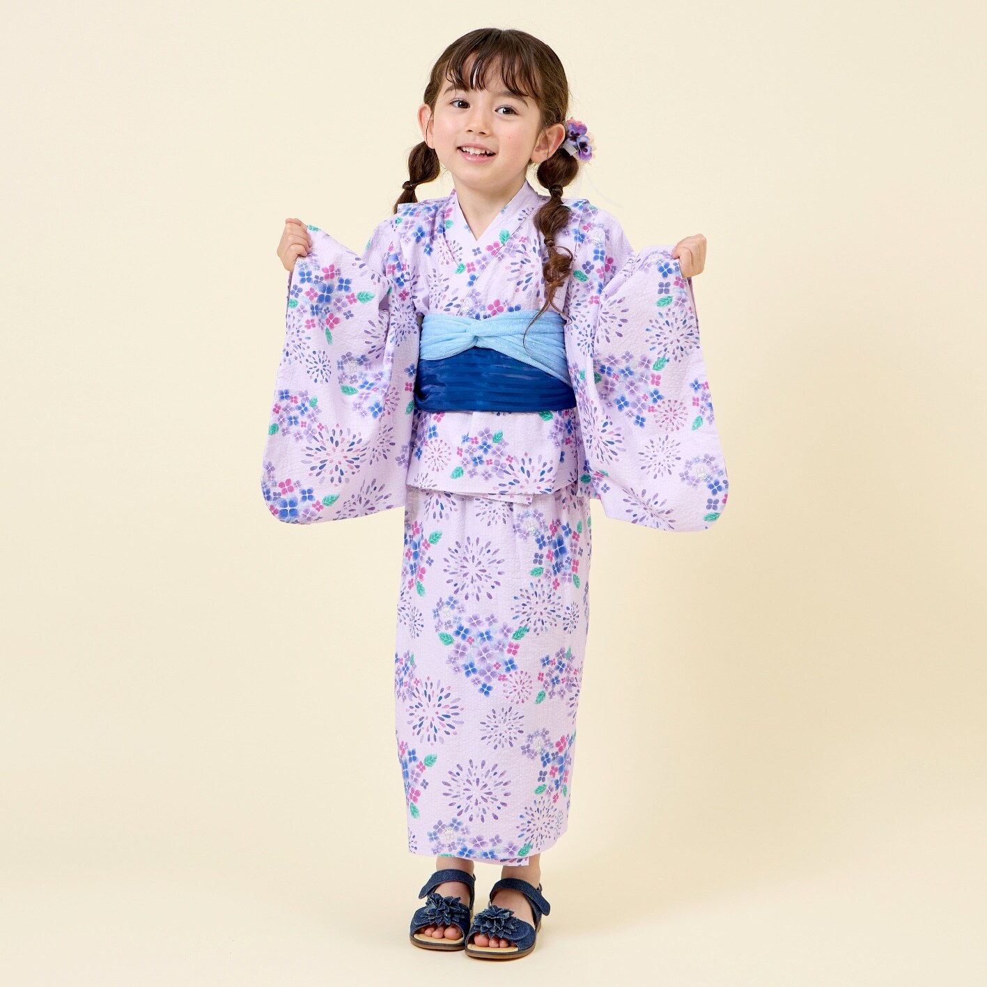 花火あじさい柄 浴衣･帯付き