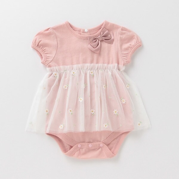 花刺しゅうチュールドッキングロンパース