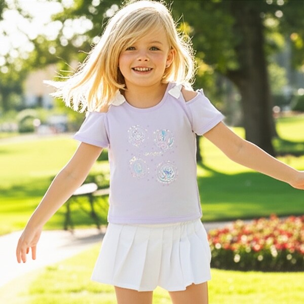 シェル刺しゅう肩開き半T