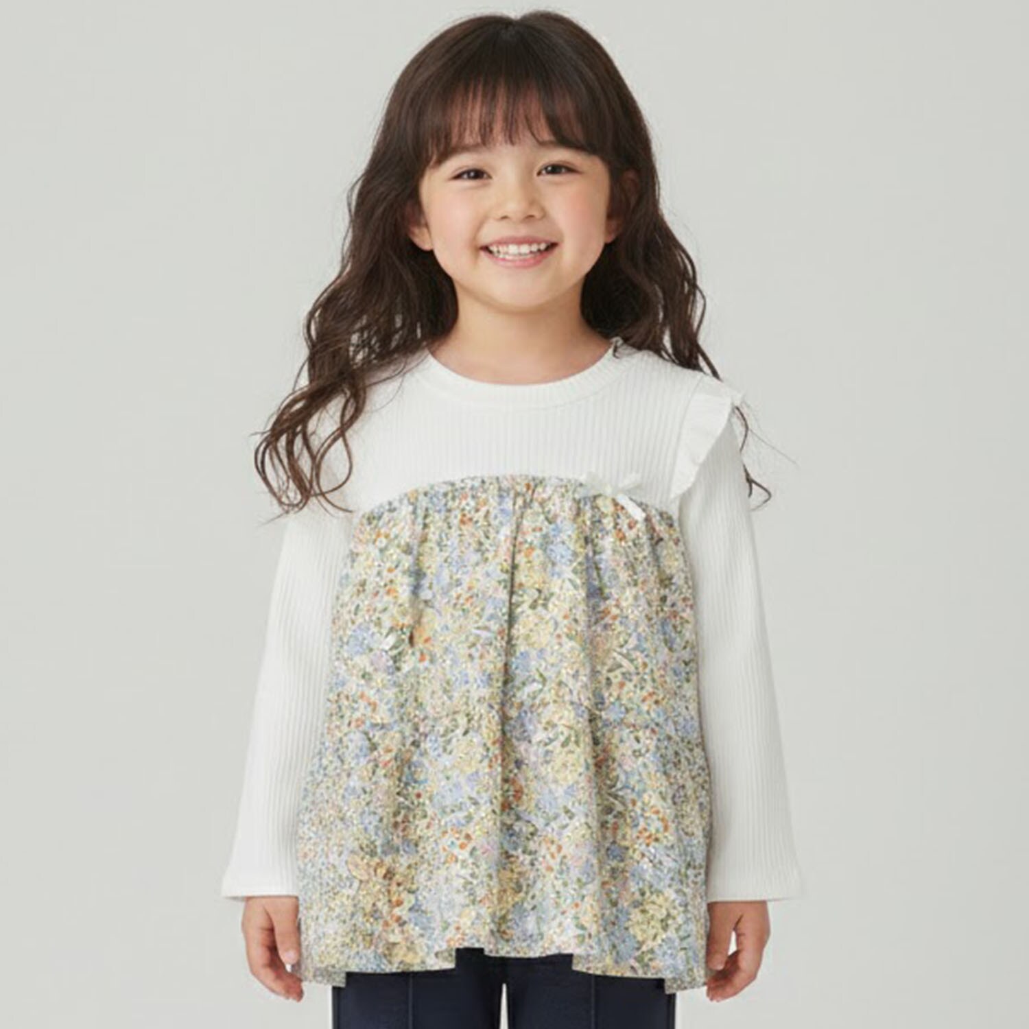 花柄ドッキング長袖Tシャツ