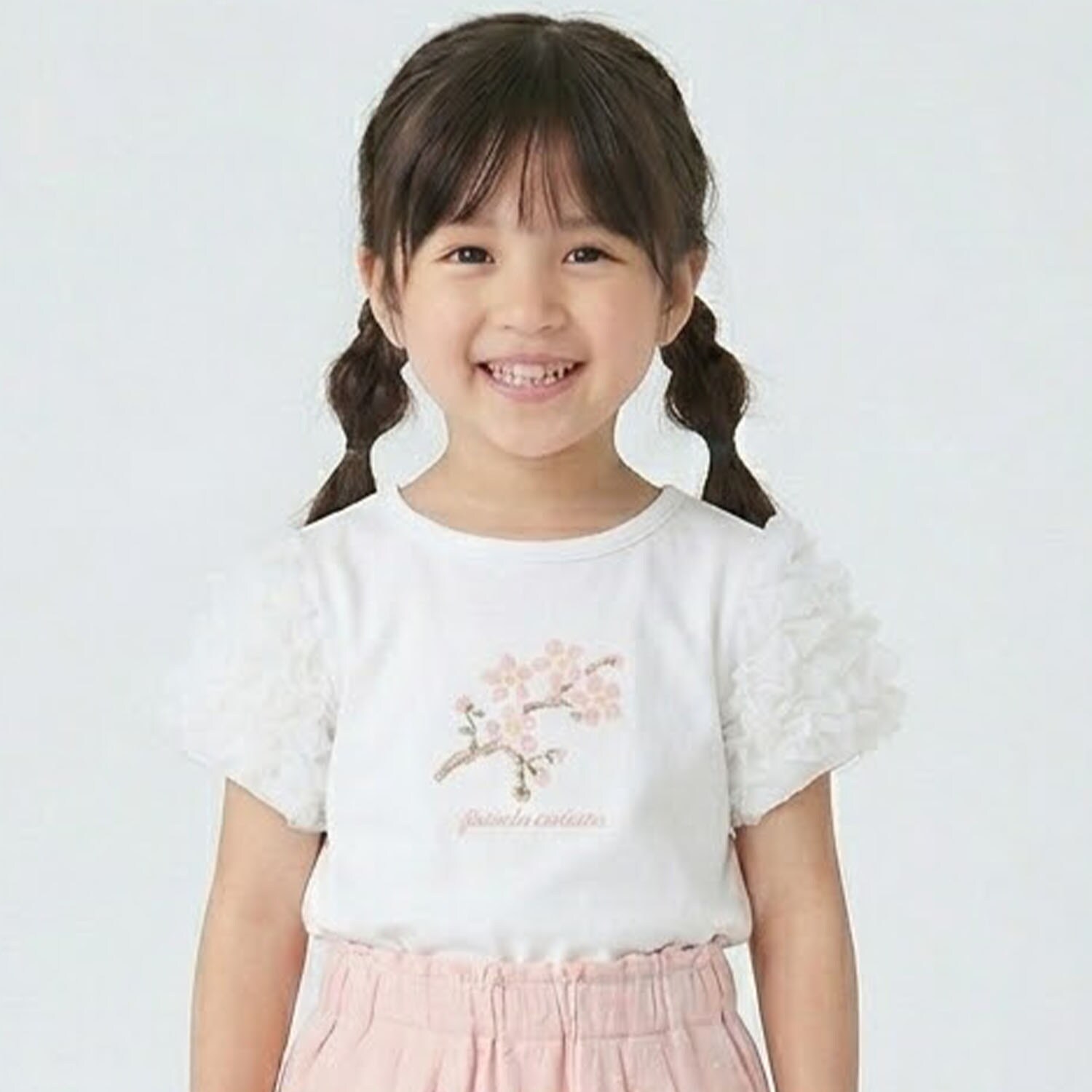 サクラ肩フリル半袖Tシャツ