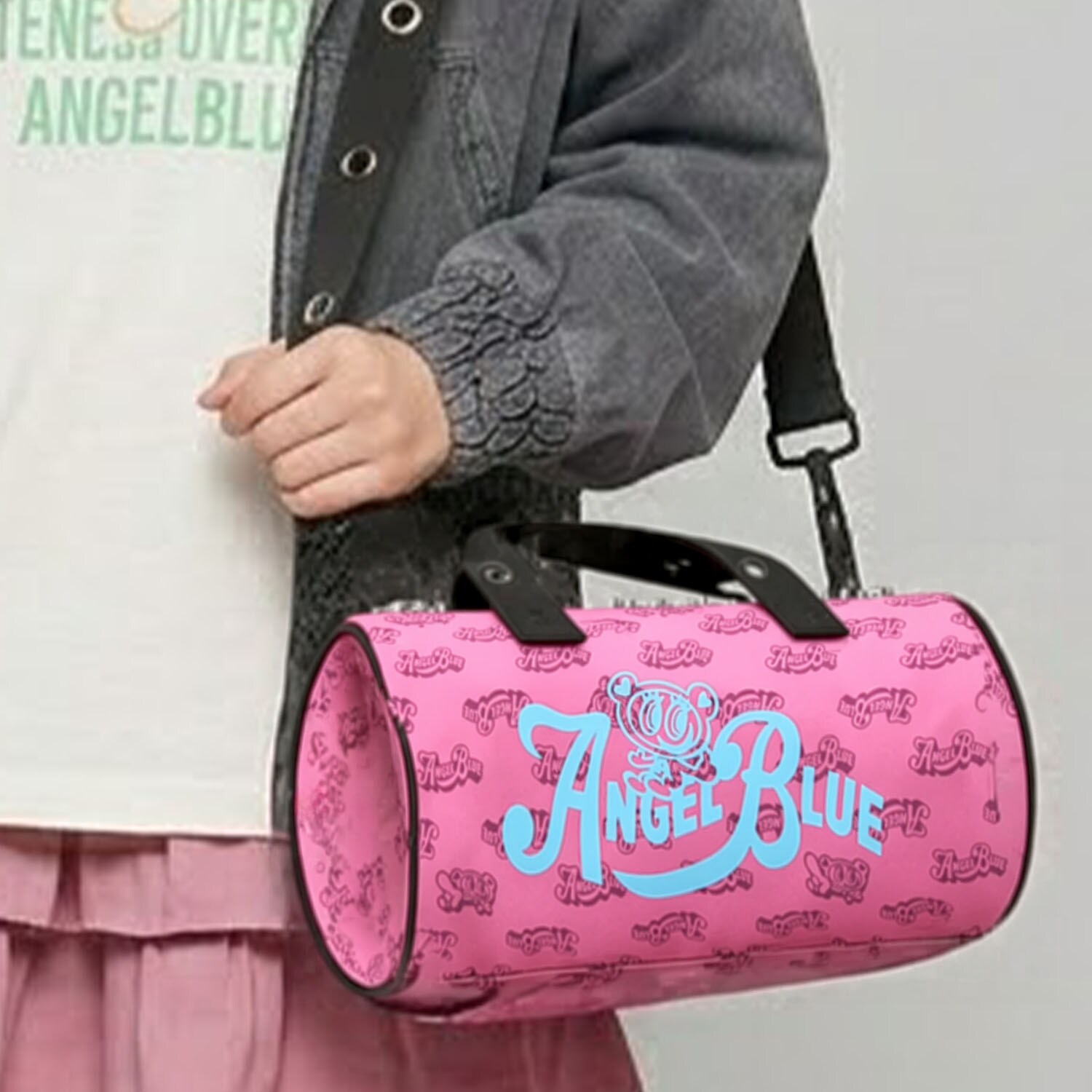 【エンジェルブルー】総柄ドラムバック